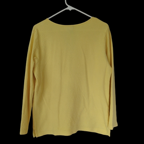 L.L. Bean Peruvian Cotton Long Sleeve Top MEDIUM Regular Yellow Key Hole Opening - Picture 8 of 14